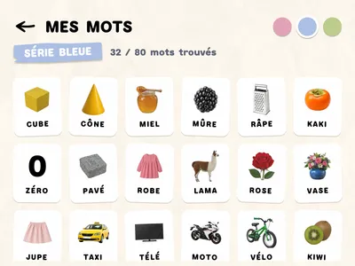 Le carnet « Mes mots » : les mots retrouvés de la série bleue, chacun avec sa photo