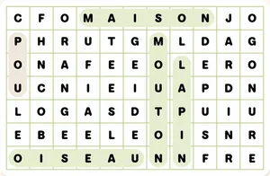 Une grille de la série verte, tirée de l’application : MAISON, MOUTON, LAPIN et OISEAU sont retrouvés